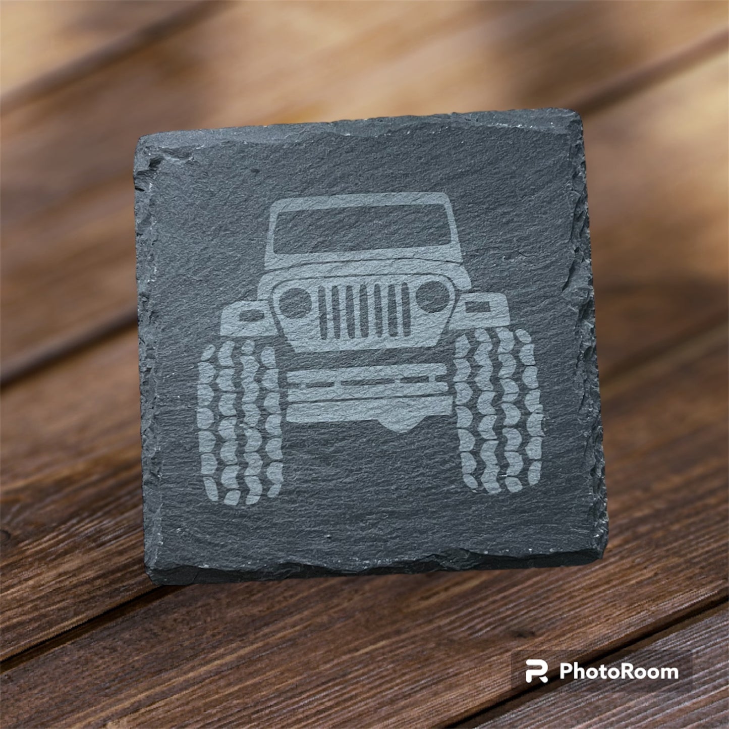 Jeep Laser Engraved Square Black Slate Stone Coasters -Set of 4