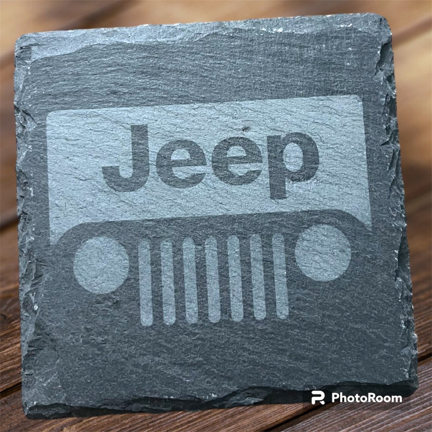 Jeep Laser Engraved Square Black Slate Stone Coasters -Set of 4