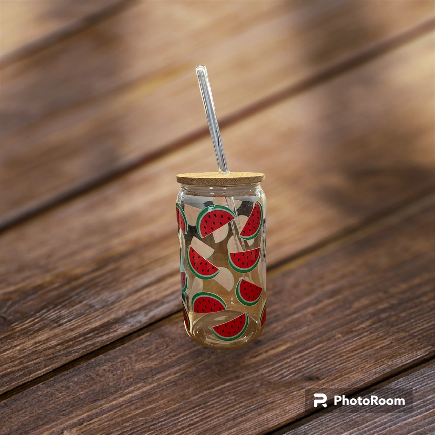 Beer Can Glass with Bamboo Lid and Glass Straw-16oz